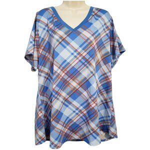 Lularoe Classic Tee 3XL Blue Orange Plaid Print Top Plus Size Comfy Casual